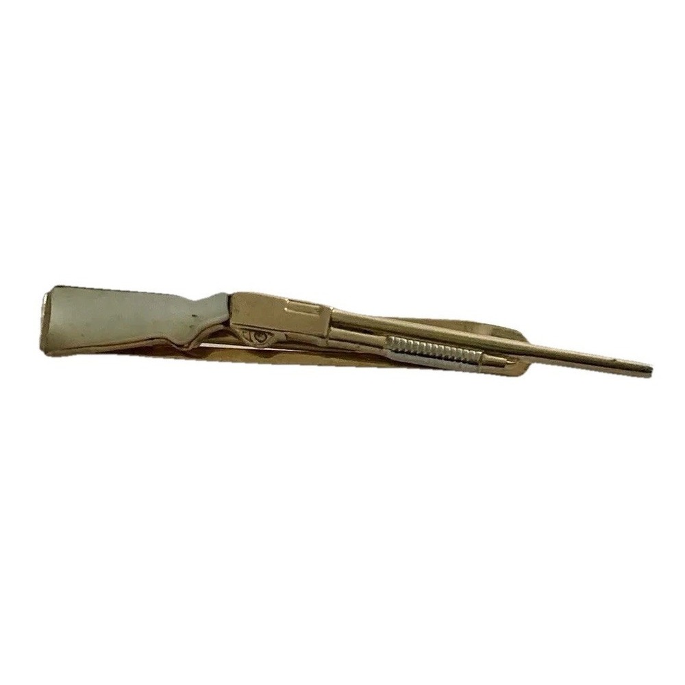 Vintage Swank ShotGun Tie Clip  Pearl Gold Tone Western Cowboy Hunting  2.7 ''